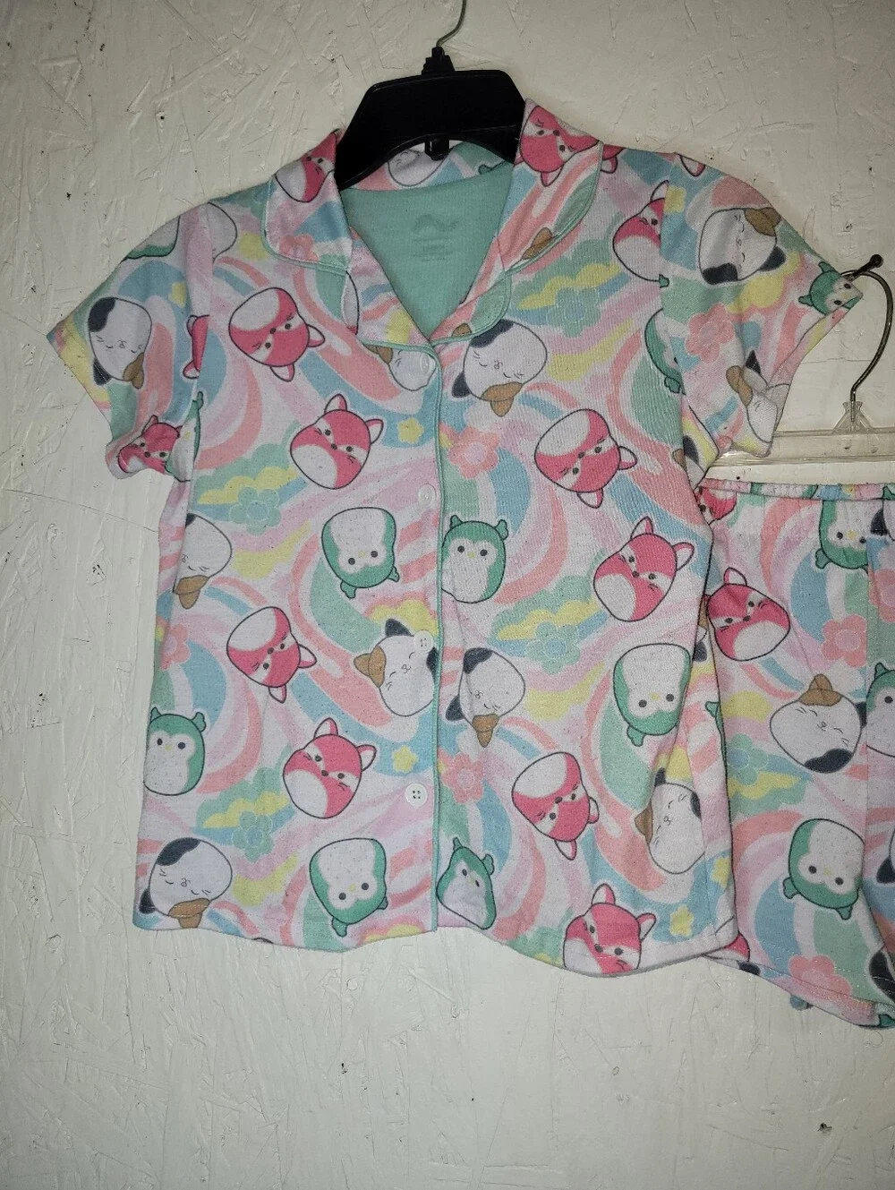Kids Pink & Mint Animal Print Pajama Set AH40